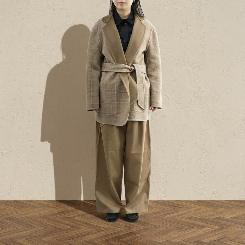 Max Mara ライトブラウン ガウンコート ショート丈 グレンチェック柄 21086042