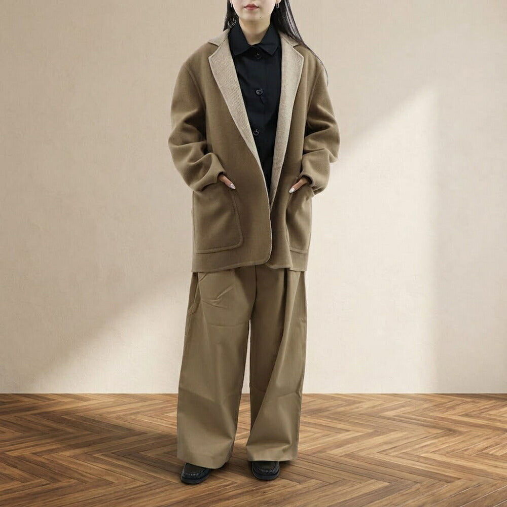 Max Mara ライトブラウン ガウンコート ショート丈 グレンチェック柄 21086042