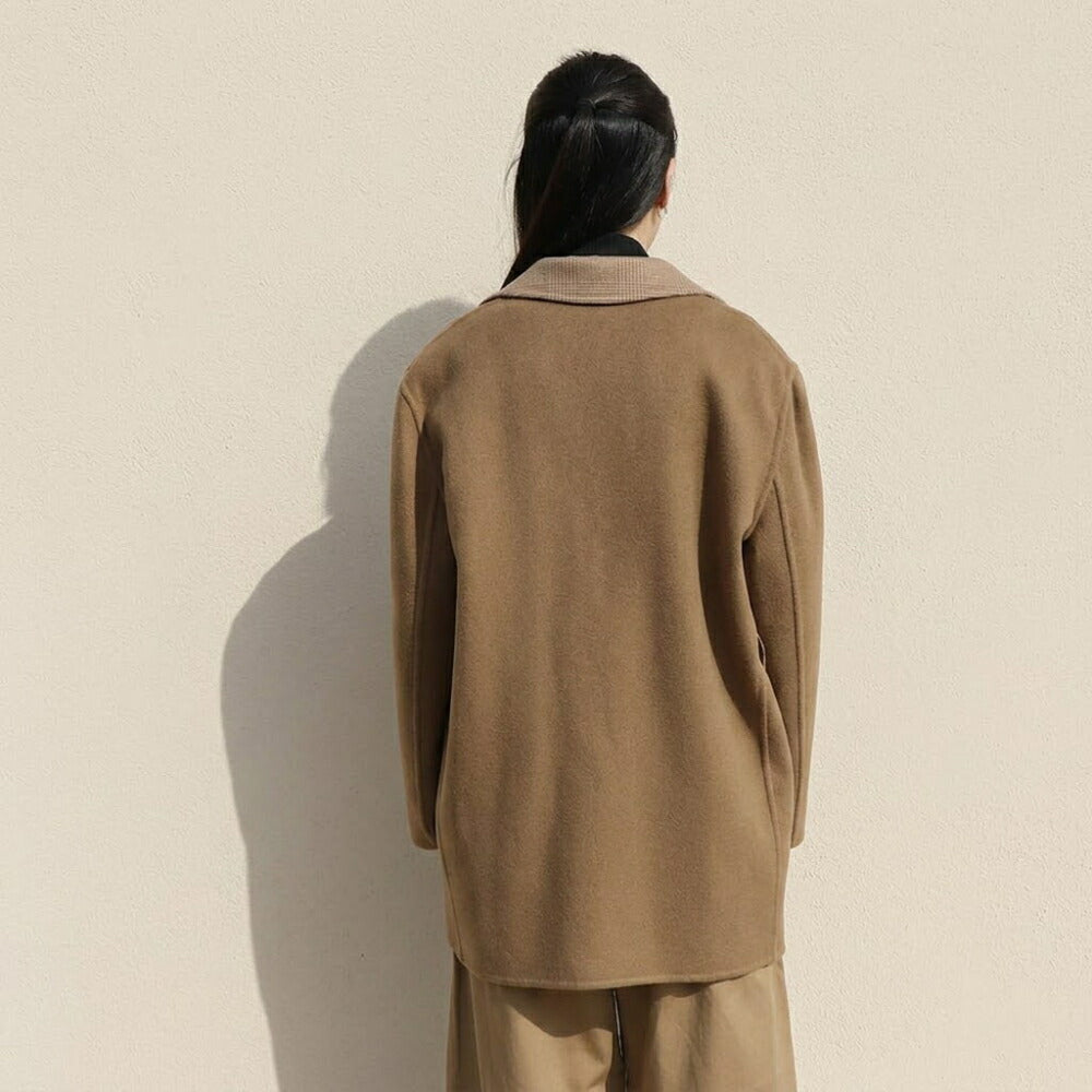 Max Mara ライトブラウン ガウンコート ショート丈 グレンチェック柄 21086042