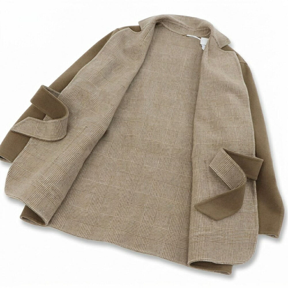 Max Mara ライトブラウン ガウンコート ショート丈 グレンチェック柄 21086042