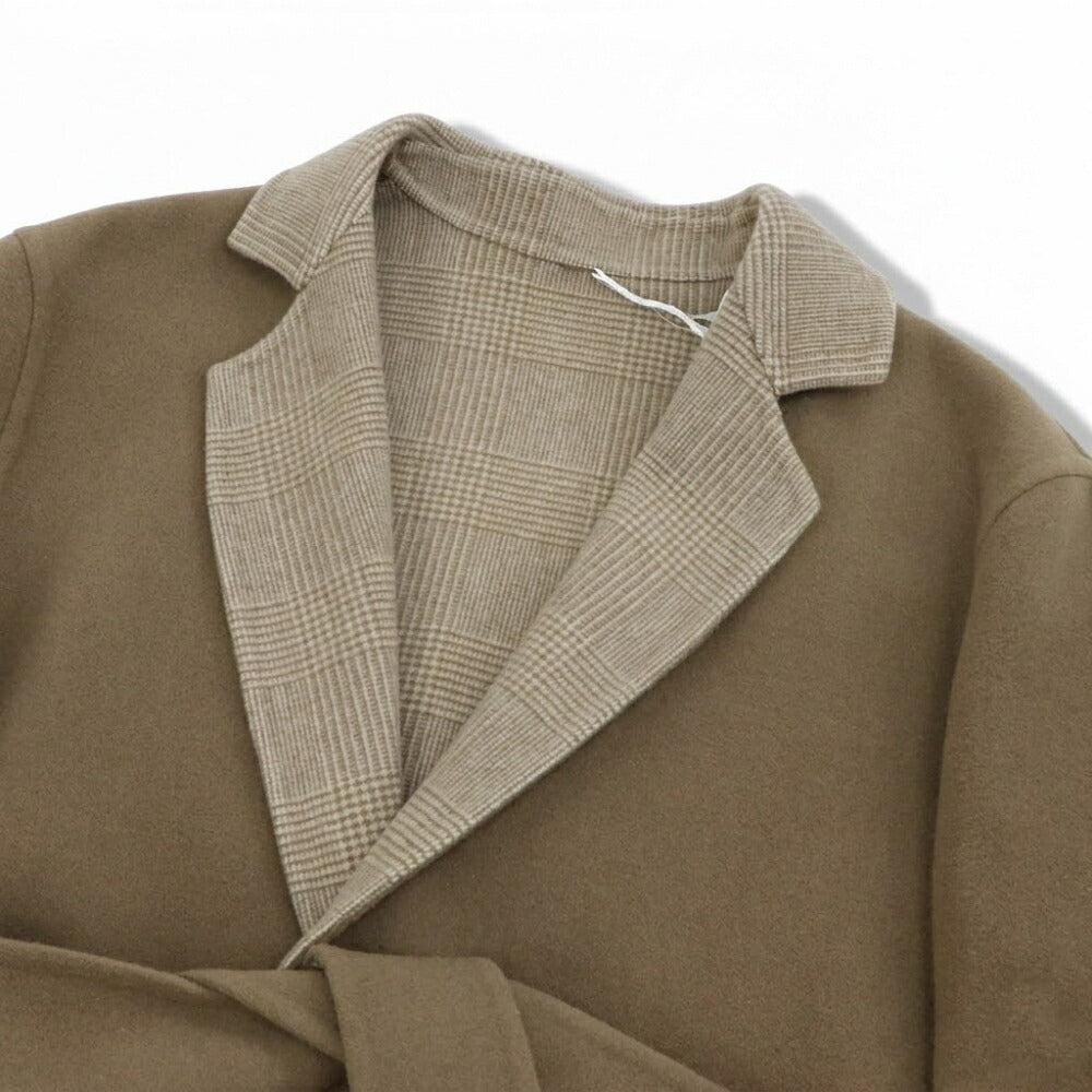 Max Mara ライトブラウン ガウンコート ショート丈 グレンチェック柄 21086042