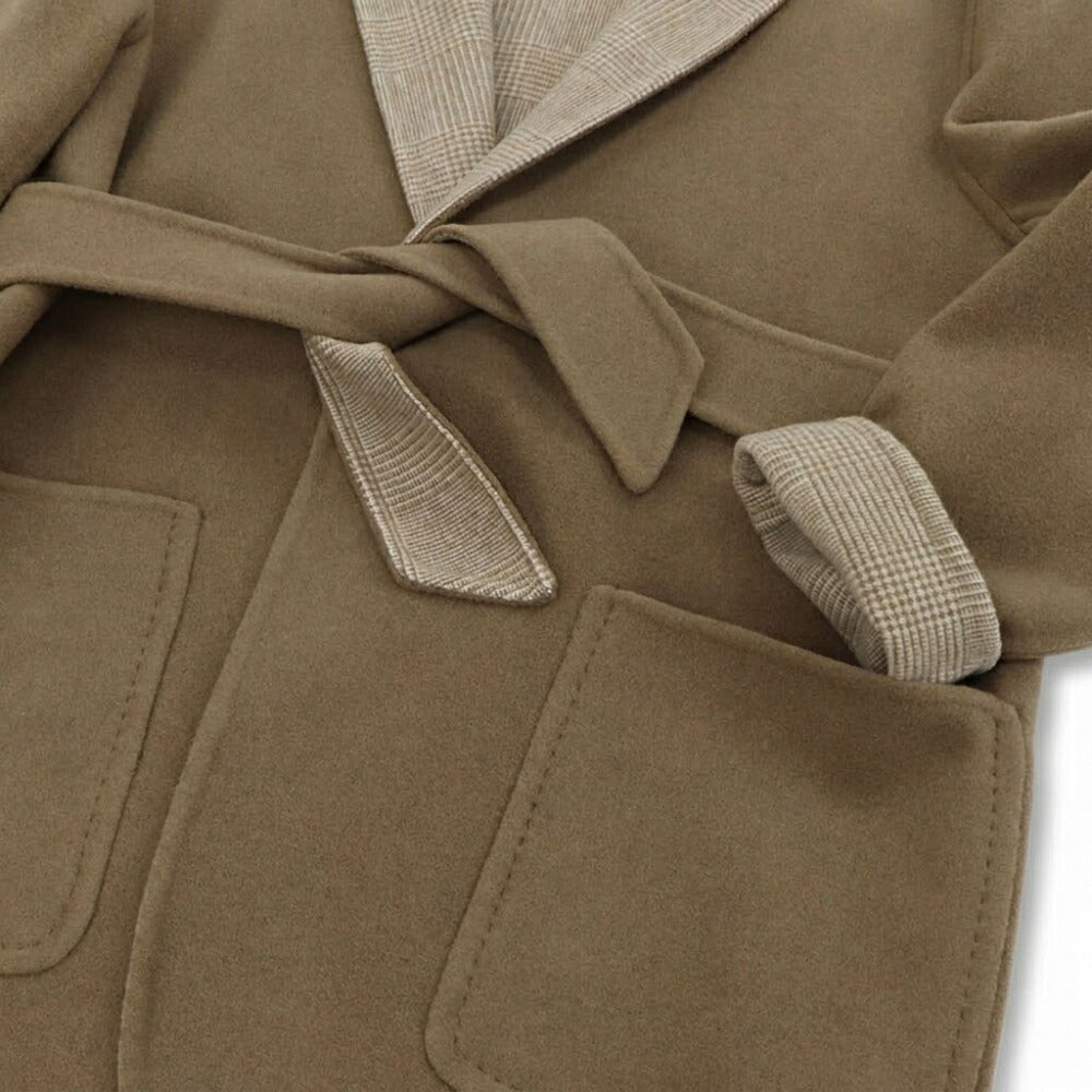 Max Mara ライトブラウン ガウンコート ショート丈 グレンチェック柄 21086042