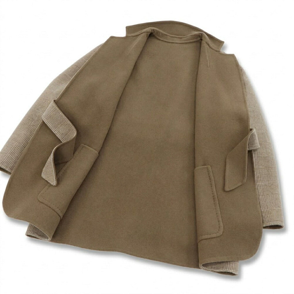 Max Mara ライトブラウン ガウンコート ショート丈 グレンチェック柄 21086042