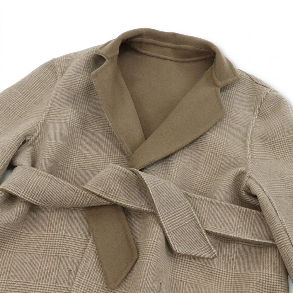Max Mara ライトブラウン ガウンコート ショート丈 グレンチェック柄 21086042