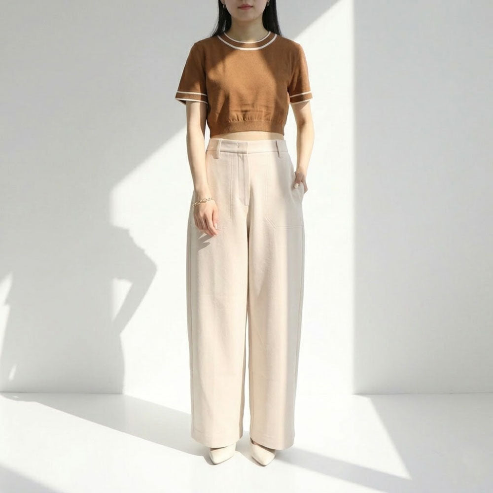 Max Mara ロングパンツ アイボリー ダンボールニット スウェット ストレートパンツ 19781013