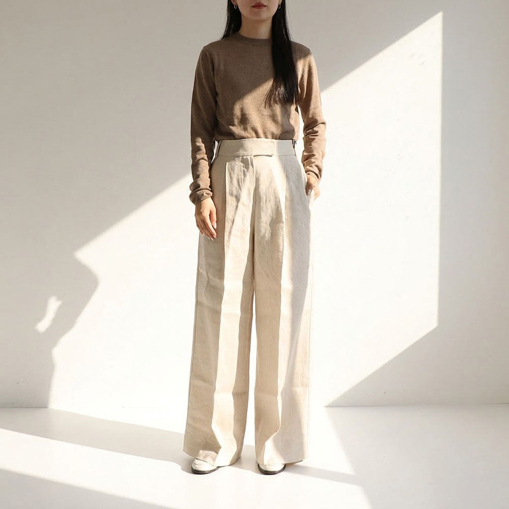 Max Mara ロングパンツ ベージュ リネン 麻 ワイドパンツ 19131153