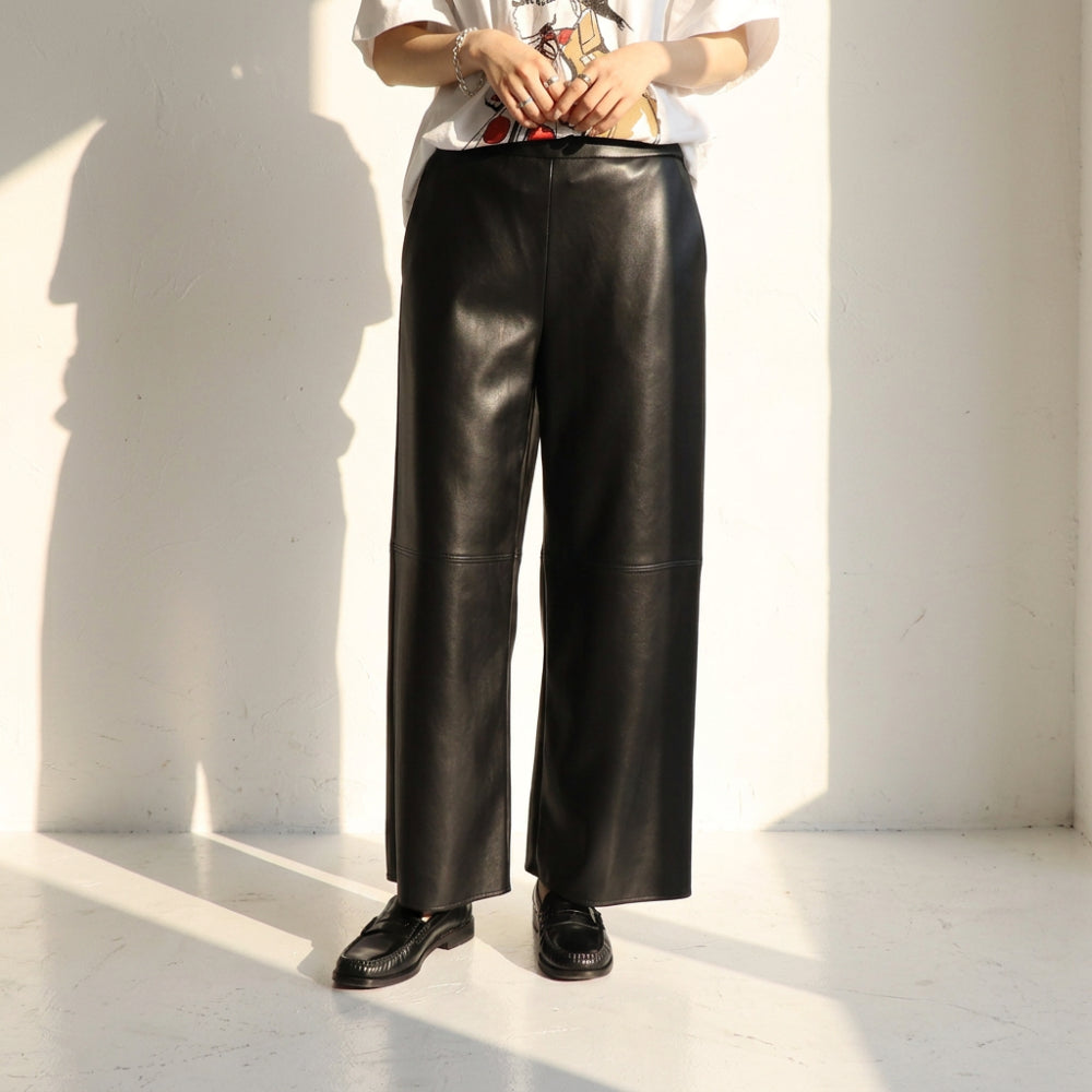 Max Mara ブラック ポリエステル レザーパンツ ストレート トラウザーパンツ 29786031