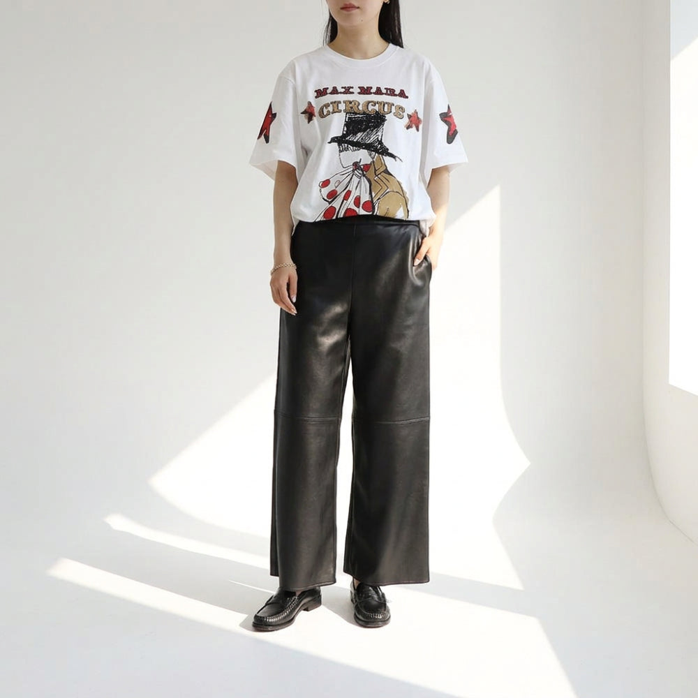 Max Mara ブラック ポリエステル レザーパンツ ストレート トラウザーパンツ 29786031