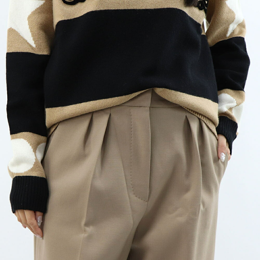 Max Mara ブラウン エラスタン スラックス トラウザーパンツ フロント