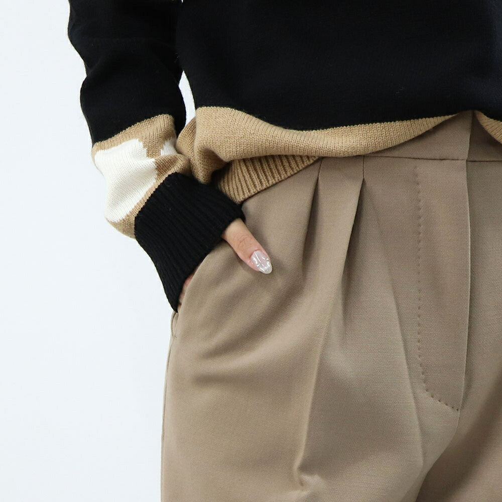 Max Mara ブラウン エラスタン スラックス トラウザーパンツ フロントタック 21136062
