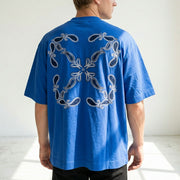 Off-White Tシャツ BLUE バンダナスケート バックプリント 半袖 OMAA120S24JER0034601