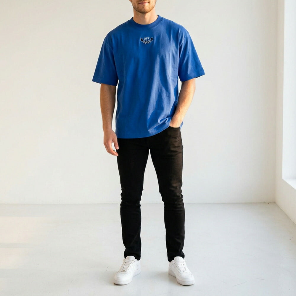 Off-White Tシャツ BLUE バンダナスケート バックプリント 半袖 OMAA120S24JER0034601