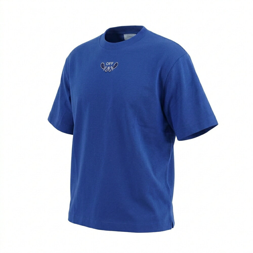 Off-White Tシャツ BLUE バンダナスケート バックプリント 半袖 OMAA120S24JER0034601
