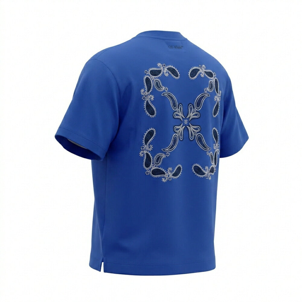 Off-White Tシャツ BLUE バンダナスケート バックプリント 半袖 OMAA120S24JER0034601