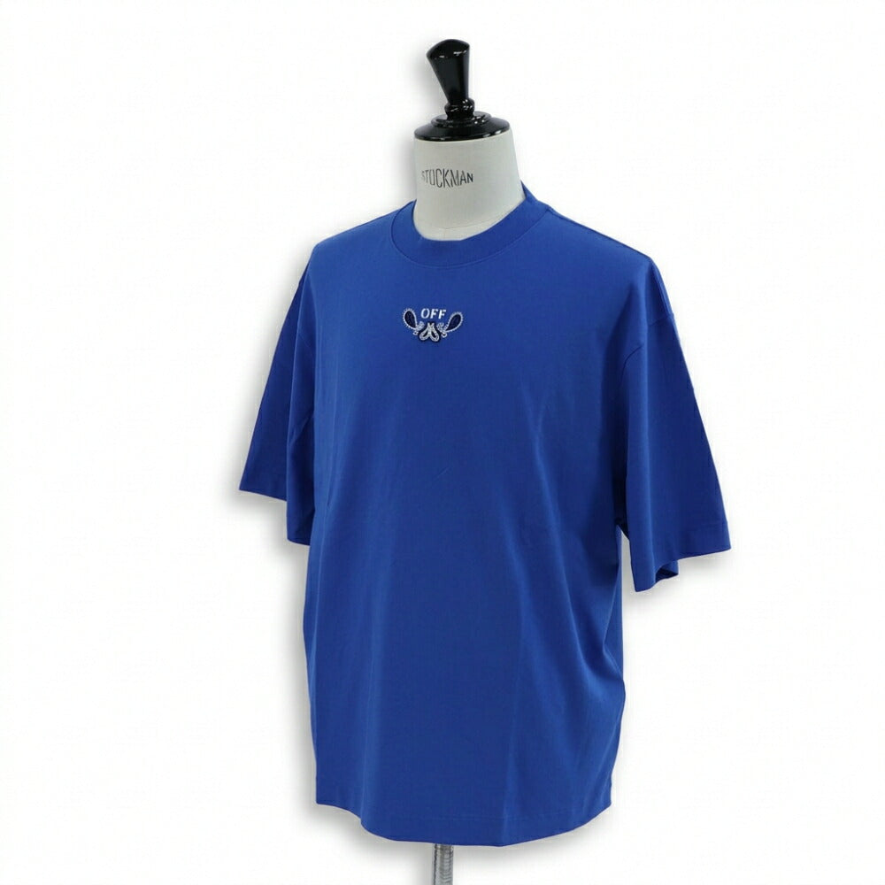Off-White Tシャツ BLUE バンダナスケート バックプリント 半袖 OMAA120S24JER0034601