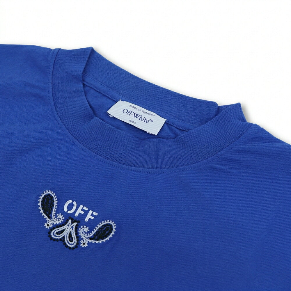 Off-White Tシャツ BLUE バンダナスケート バックプリント 半袖 OMAA120S24JER0034601