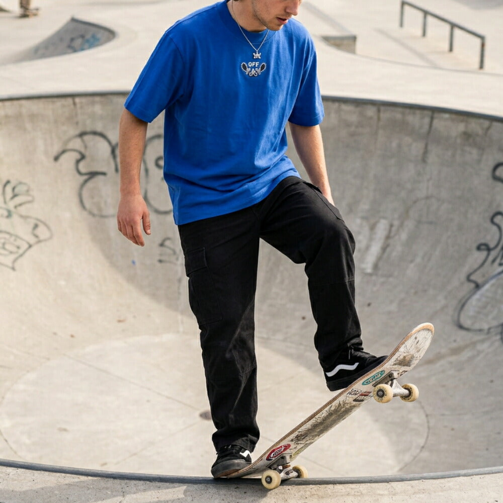 Off-White Tシャツ BLUE バンダナスケート バックプリント 半袖 OMAA120S24JER0034601