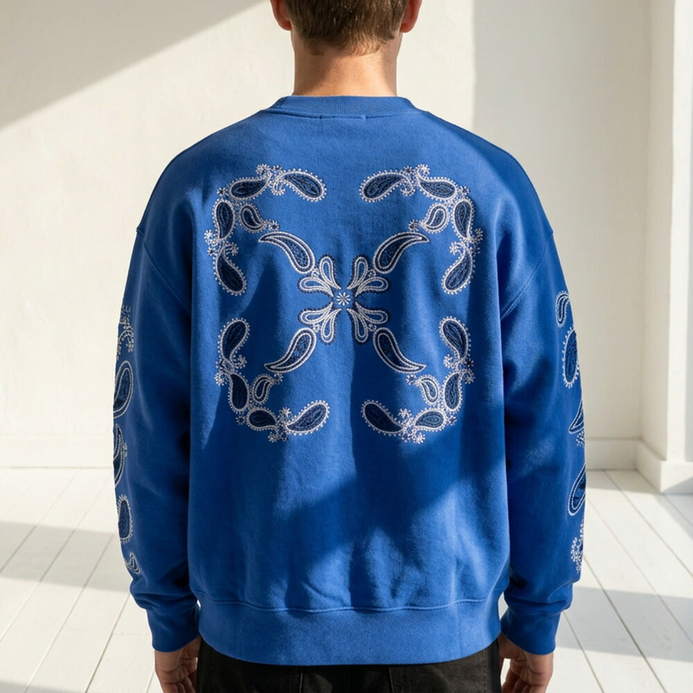 Off-White トレーナー BLUE バンダナアロー バックプリント OMBA054S24FLE0024601