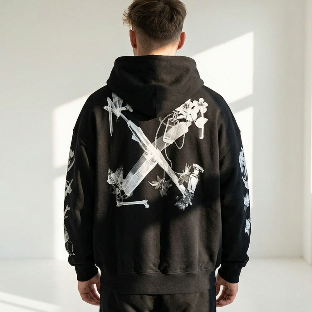 Off-White パーカー BLACK スキャンアロー フーディ プルオーバーパーカー OMBB118S24FLE0021009
