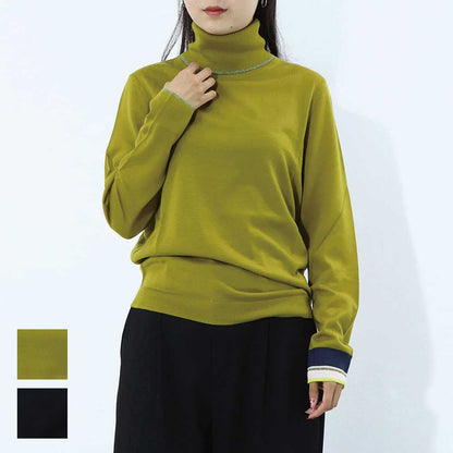 ポール スミス Paul Smith トップス ニット レディース Wool Blend Roll Neck Sweater マスタード ブラック ウール ポリエステル ハイネック リブ 袖切り替え ストライプ柄  W2R-323N-L31054