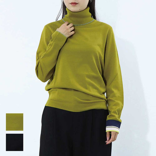 ポール スミス Paul Smith トップス ニット レディース Wool Blend Roll Neck Sweater マスタード ブラック ウール ポリエステル ハイネック リブ 袖切り替え ストライプ柄  W2R-323N-L31054