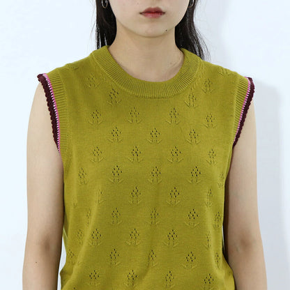 ポール スミス Paul Smith トップス ニット レディース Crew-neck sleeveless knitted top マスタード ウール コットン ノースリープ サマーニット 花柄 透かし編み リブニット W2R-339N-L31111