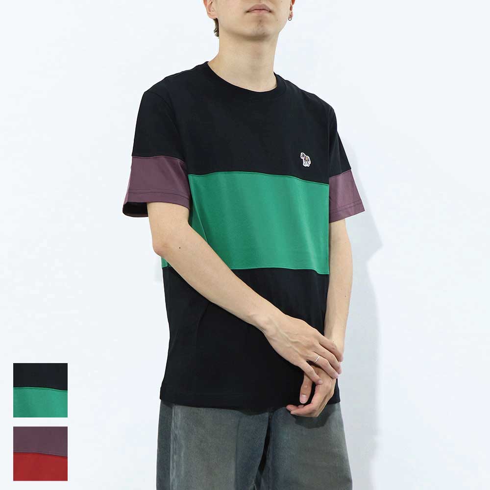 ポール スミス Paul Smith トップス Tシャツ・カットソー メンズ REG FIT PANEL TSHIRT ZEBRA 79 52B コットン 刺繍 シマウマ ゼブラ ストライプ マルチカラー カラーブロックデザイン クルーネック 半袖 M2R-004XZ-L20064