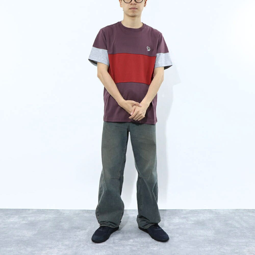 ポール スミス Paul Smith トップス Tシャツ・カットソー メンズ REG FIT PANEL TSHIRT ZEBRA 79 52B コットン 刺繍 シマウマ ゼブラ ストライプ マルチカラー カラーブロックデザイン クルーネック 半袖 M2R-004XZ-L20064