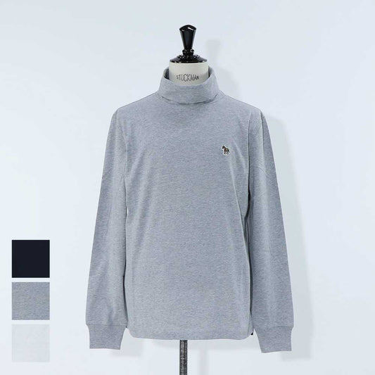 ポール スミス Paul Smith トップス Tシャツ・カットソー メンズ ブラック グレー ホワイト コットン 刺繍 シマウマ ワンポイント レインボー ハイネック タートルネック 長袖 M2R-391U-KZEBRA