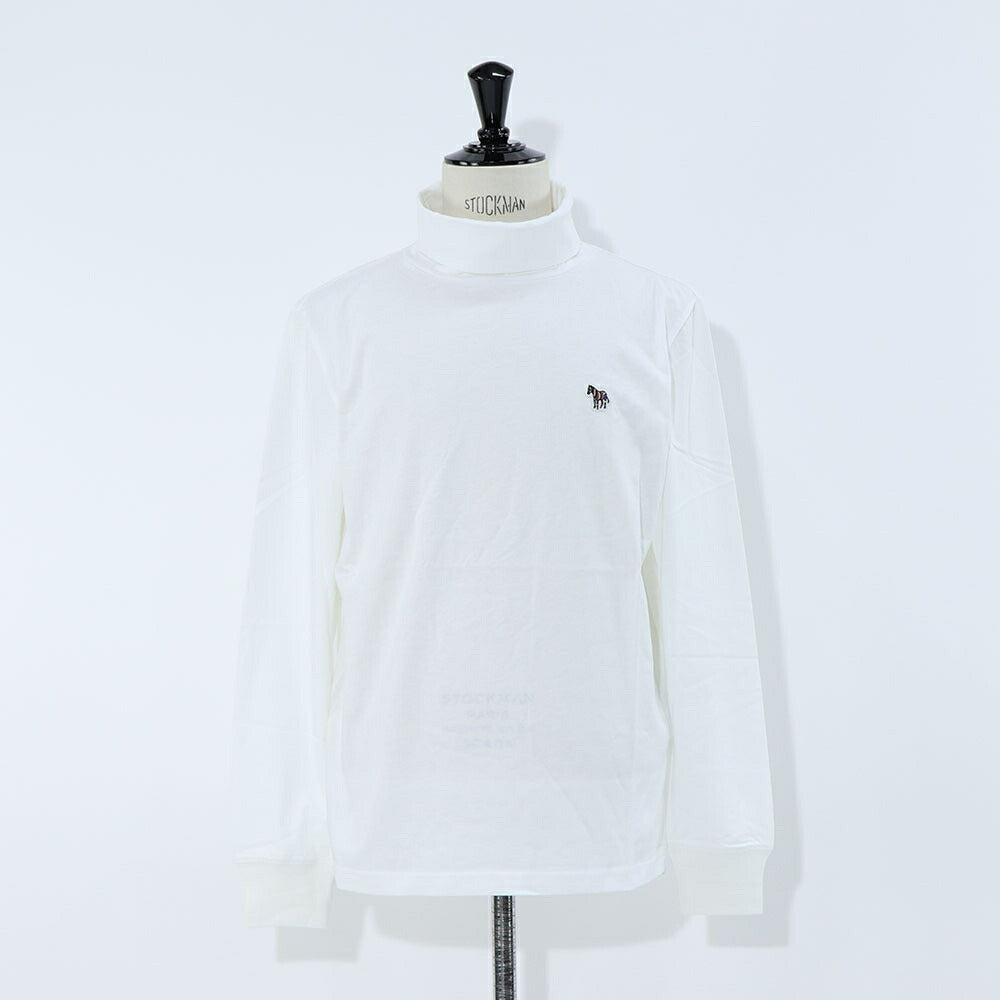 ポール スミス Paul Smith トップス Tシャツ・カットソー メンズ ブラック グレー ホワイト コットン 刺繍 シマウマ ワンポイント レインボー ハイネック タートルネック 長袖 M2R-391U-KZEBRA