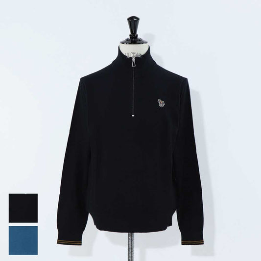 ポール スミス Paul Smith トップス ニット メンズ SWEATER ZIP NECK ZEB BAD ブルー ブラック コットン ナイロン ウール 刺繍 ワンポイント シマウマ ゼブラ ハーフジップ スタンドネック ブルー ブラック M2R-229YZ-L21931