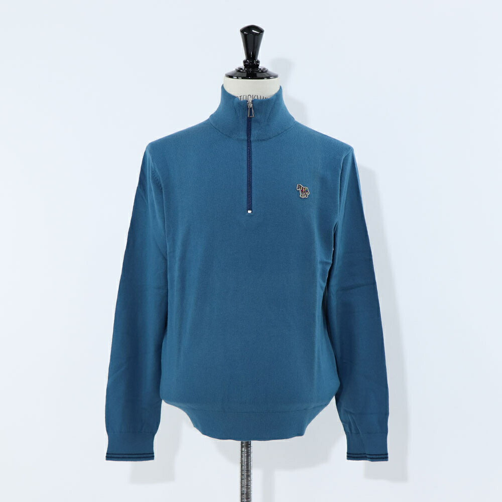 ポール スミス Paul Smith トップス ニット メンズ SWEATER ZIP NECK ZEB BAD ブルー ブラック コットン ナイロン ウール 刺繍 ワンポイント シマウマ ゼブラ ハーフジップ スタンドネック ブルー ブラック M2R-229YZ-L21931