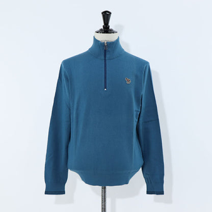 ポール スミス Paul Smith トップス ニット メンズ SWEATER ZIP NECK ZEB BAD ブルー ブラック コットン ナイロン ウール 刺繍 ワンポイント シマウマ ゼブラ ハーフジップ スタンドネック ブルー ブラック M2R-229YZ-L21931