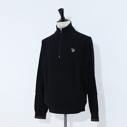ポール スミス Paul Smith トップス ニット メンズ SWEATER ZIP NECK ZEB BAD ブルー ブラック コットン ナイロン ウール 刺繍 ワンポイント シマウマ ゼブラ ハーフジップ スタンドネック ブルー ブラック M2R-229YZ-L21931