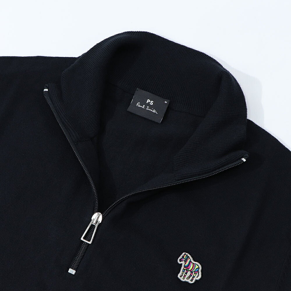 ポール スミス Paul Smith トップス ニット メンズ SWEATER ZIP NECK ZEB BAD ブルー ブラック コットン ナイロン ウール 刺繍 ワンポイント シマウマ ゼブラ ハーフジップ スタンドネック ブルー ブラック M2R-229YZ-L21931