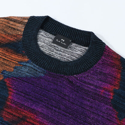 ポール スミス Paul Smith トップス ニット メンズ MENS SWEATER CREW NECK ネイビー ブラック コットン クルーネック タイダイ染め マーブル模様 グラフィックプリント M2R-248Y-L21943