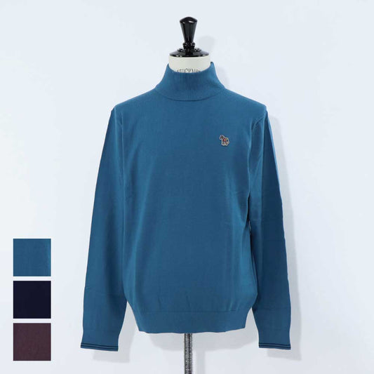 ポール スミス Paul Smith トップス ニット メンズ SWEATER ROLL NECK ZEB BAD ブルー ネイビー ボルドー コットン ナイロン ウール 刺繍 ワンポイント シマウマ ゼブラ ハイネック タートルネック ネイビー ブルー ボルドー M2R-230YZ-L21931