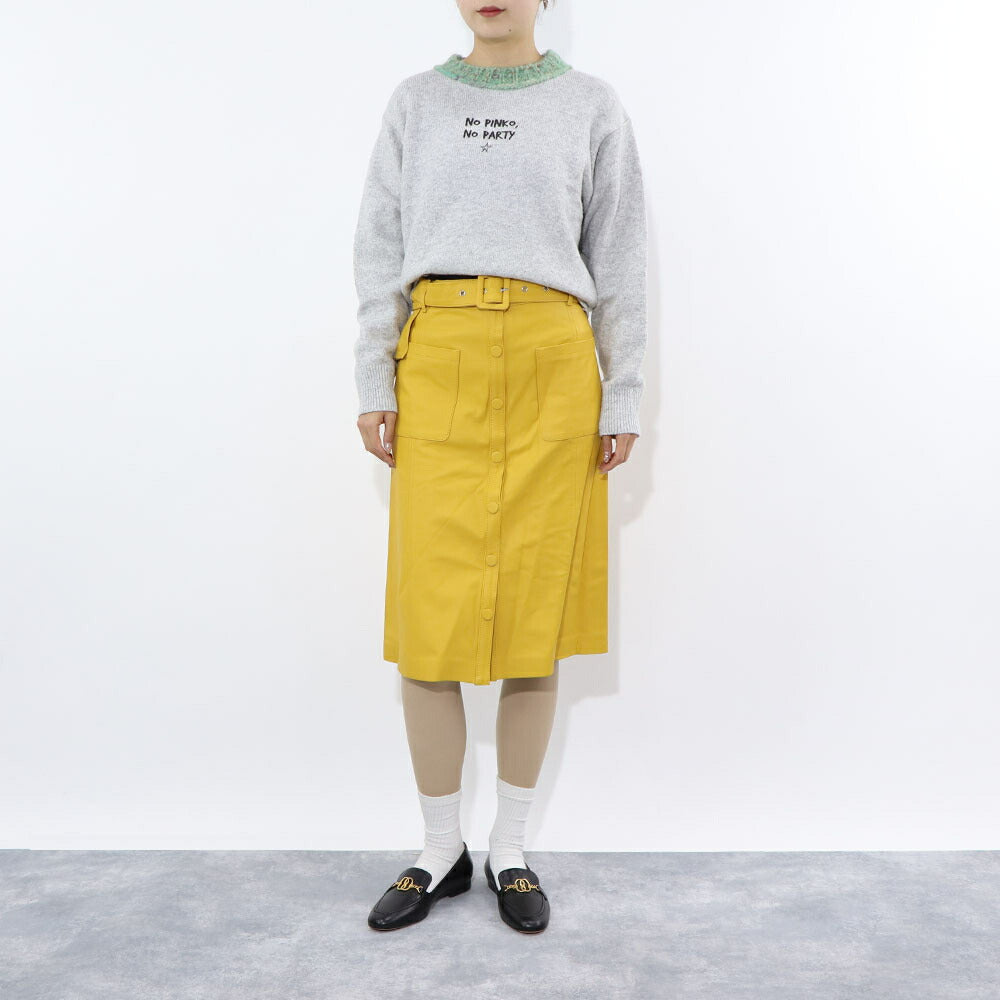 PINKO  スカート   イエロー レザー ミディアム ベルト付き 1G1695-Y638