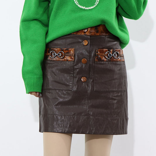 PINKO  ミニスカート   ブラウン レザー風 合皮 ミニミニスカート ヘビ柄 1G1698-Y6W7