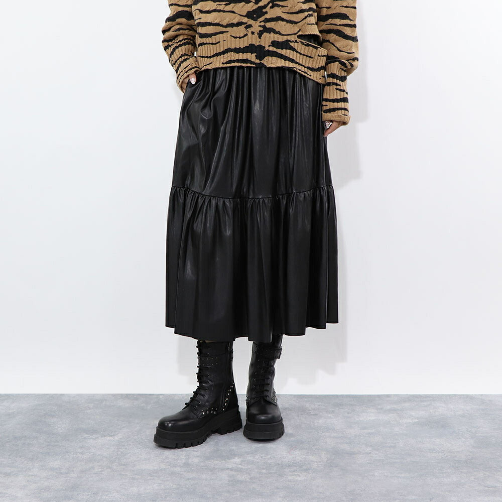 PINKO ブラック レザー風 ロングスカート 1G16ES-Y7CD