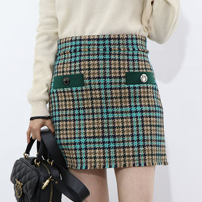PINKO ブルー×ブラウン チェック柄 ツイード ミニスカート 1G16UW-8572