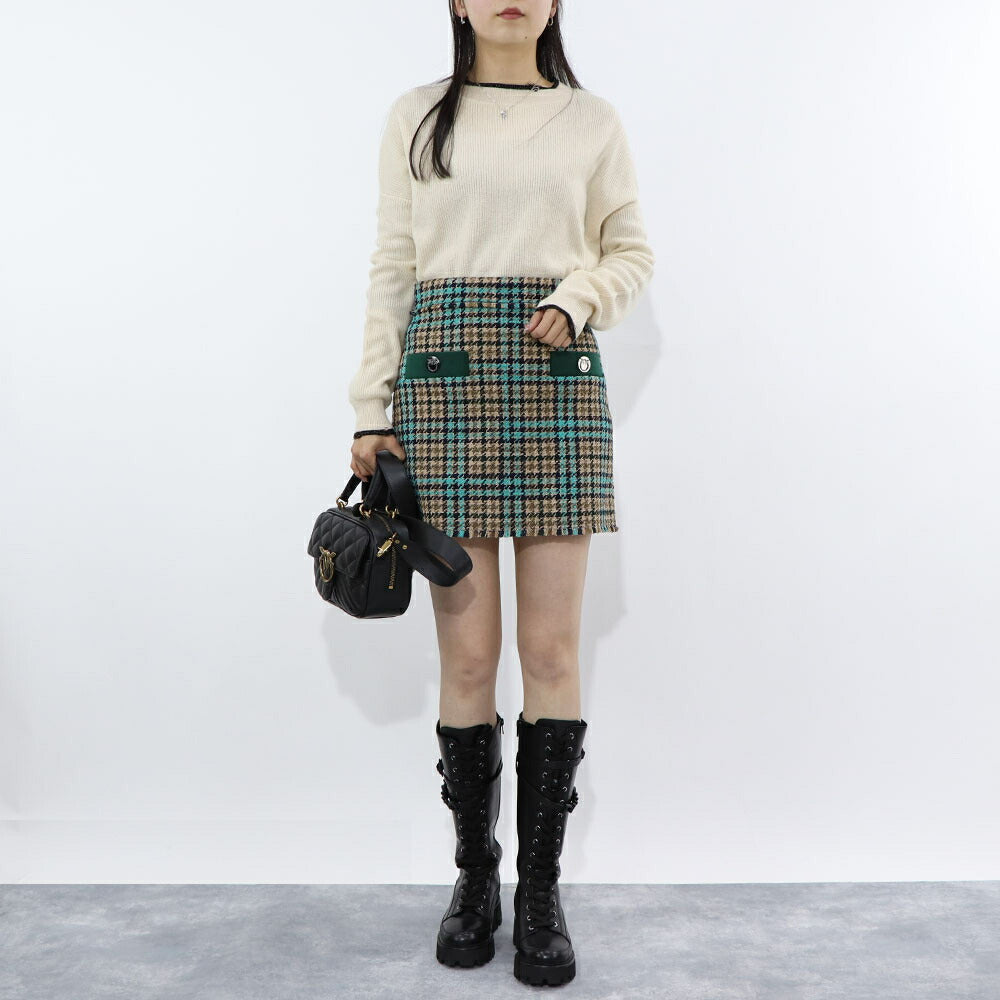 PINKO ブルー×ブラウン チェック柄 ツイード ミニスカート 1G16UW-8572