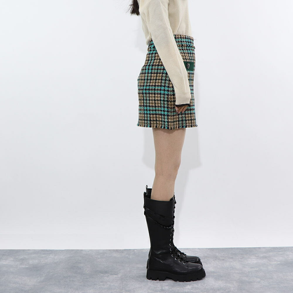 PINKO ブルー×ブラウン チェック柄 ツイード ミニスカート 1G16UW-8572