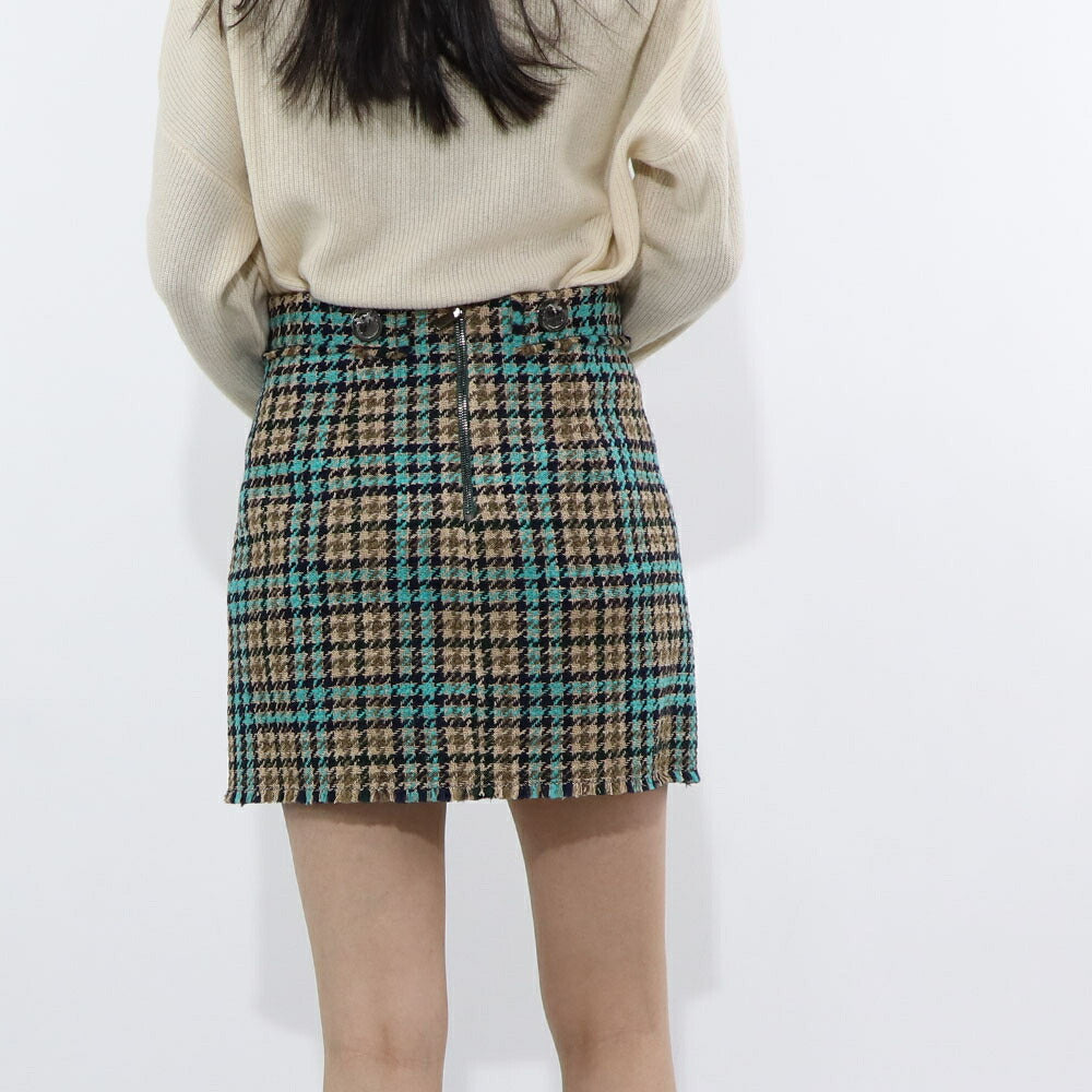 PINKO ブルー×ブラウン チェック柄 ツイード ミニスカート 1G16UW-8572