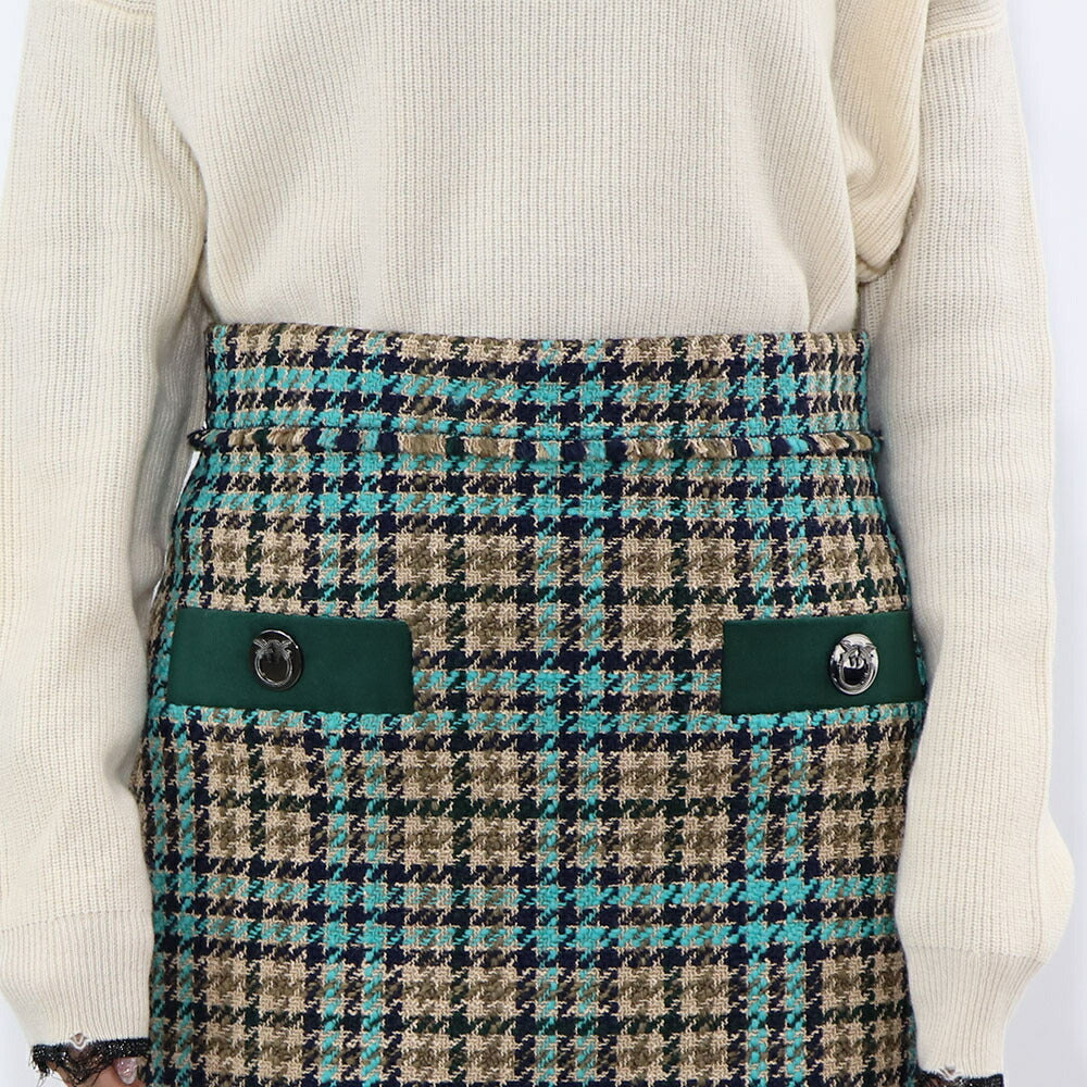 PINKO ブルー×ブラウン チェック柄 ツイード ミニスカート 1G16UW-8572