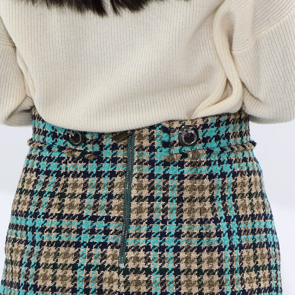 PINKO ブルー×ブラウン チェック柄 ツイード ミニスカート 1G16UW-8572
