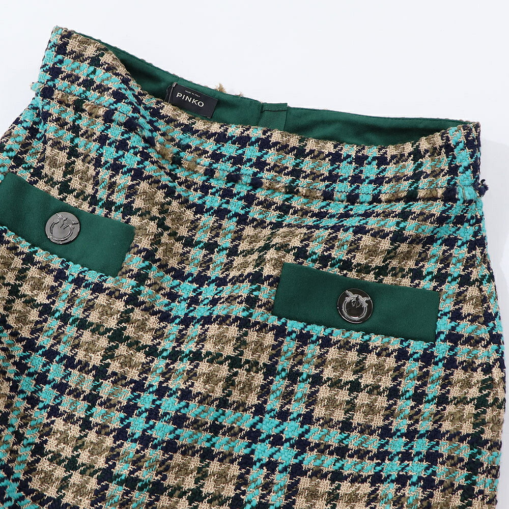 PINKO ブルー×ブラウン チェック柄 ツイード ミニスカート 1G16UW-8572