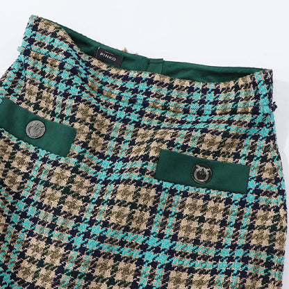 PINKO ブルー×ブラウン チェック柄 ツイード ミニスカート 1G16UW-8572