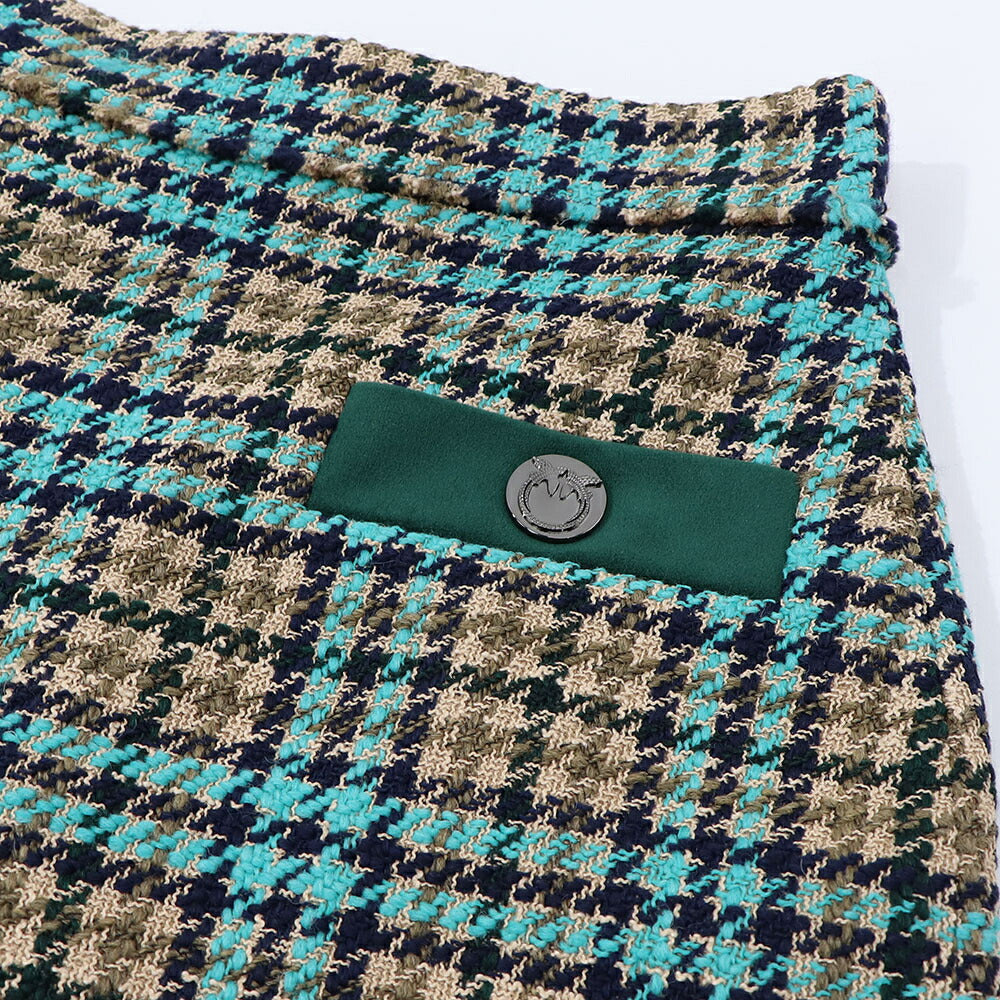 PINKO ブルー×ブラウン チェック柄 ツイード ミニスカート 1G16UW-8572