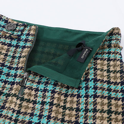 PINKO ブルー×ブラウン チェック柄 ツイード ミニスカート 1G16UW-8572